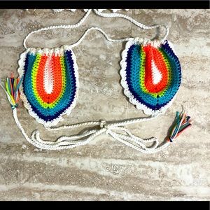 Knit rainbow white bra to go with the pants.